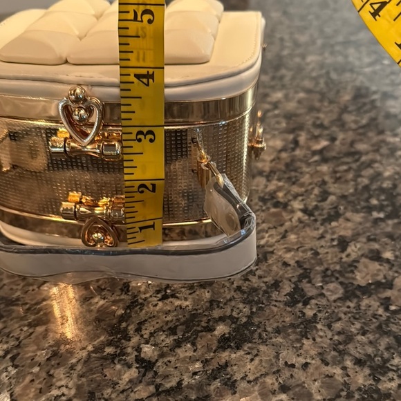 Square hard case Cream Handbag with Gold Accents NWOT - Picture 12 of 14